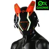 Party Masks Cyberpunk Mask for Adults Cosplay Mechanical Style Mask Science Fiction Orange LED Lamp och Horn Decoration Hjälm Ghostface 230905