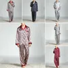 Mäns Sleepwear Print Imitation Silk Long Pants Men Pyjama Set Summer Shirt Nightwear Top Home