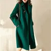 Woolar wełny Women Fall Winter Vintage płaszcz z paskiem ciepłą koreańską premium zieloną mieszankę elegancką 230905