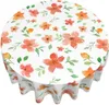 Table Cloth Orange Flower Pink Floral Tablecloth Round 60 Inch Cover Waterproof For Kitchen Home Decoration Picnic Outdoor