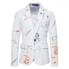 Men's Suits Jacket Fashion One-Button Print Dress Coat Casual Business Male Suit