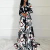 Casual Dresses Africa Dress 2023 Autumn/Winter Fashion Print Långärmning Lace Up For Party Slim Evening Floor Length