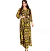 2024 Etnisk kostym mode franska elegant maxi kvinnors klänning vintage tryck muslimsk dubai abaya polo krage singel breasted långärmad skjorta klänning