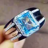 Bagues de cluster Hommes Topaz Bague Naturel Véritable Bleu 925 Sterling Argent 2.4ct Pierre précieuse pour ou Femmes Bijoux # J1931007