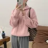 Suéteres femininos coreano chique outono/inverno 2023 malhas topo vintage twt meio zíper preguiçoso pulôver suéter rosa feminino jumper