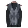 Männer Westen Männer Herbst Winter Verdickte Warme Ärmellose Pullover Pullover Gestrickte Weste Tank Top V-ausschnitt Casual Plaid Slim fit Männlich