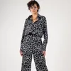 Pijamas femininos 2023 outono moda pijama conjunto cetim solto e confortável loungewear preto leopardo calças de mangas compridas 2 pçs