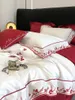 Ensembles de literie Blanc Rouge Patchwork Ensemble de luxe 1000TC Coton égyptien Fleurs brodées Housse de couette Drap de lit Taie d'oreiller pour la maison 230906