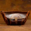 Sacs de taille Hommes Soft Handmake Distressed Cognac Cuir Sling Sac à bandoulière Homme Bandoulière pour hommes Moto Biker Voyage Poitrine Fanny Pack