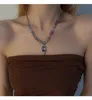 Цепочки Фиолетовый квадратный ромбовидный бисер, ожерелье для девочек, титановая сталь, дизайн в стиле хип-хоп, легкая, роскошная цепочка на ключицу
