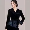 Women's Two Piece Pants Black Velvet Top Set 2023 Celebrity Style Small Fragrance Fashion Half Skirt