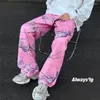 Men's Pants Streetwear High Street Harem Men Jogger Pink Sweatpants Printing Elastic Waist Casual Trousers Large Size 5XL