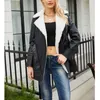 Kvinnor läder elegant 2023 Autumn Winter Long Velvet Jacket Coat For Women Sleeve Lapel dragkedja Svart kläder streetwear