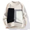 Męskie swetry jesienne swetr pullover o nokół Patchwork długoterminowe ciepłe luźne mężczyzn Casual Fashion Clothing