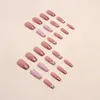 Faux ongles 24pcs presse carrée moyenne sur rose et blanc français avec strass design réutilisable brillant faux