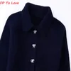 Kvinnor stickar Tees Royal Blue paljetter Cardigan Sticked Crystal Bowknot Soft Outwears Navy Woman Streetwears Single Breasted Female 4331155 230906