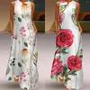 Vestidos casuais mulheres verão sem mangas impressão v pescoço maxi vestido solto boho praia longo vestido de verão com para petite