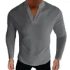 Felpe con cappuccio da uomo Camicia casual da uomo Colletto alla coreana Felpe a maniche lunghe tinta unita Camicie con scollo a V Respira fresco comfort