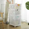 Sacs à linge Portable panier sale avec roue multi-spécifications en plastique PP blanc creux grande capacité finition anti-poussière