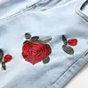 Jeans masculinos hip-hop maré marca retro casual denim buraco arruinado flor impresso rasgado calças juventude tamanho grande