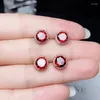 Stud Küpeler Parti için Klasik Garnet 6 Mm Doğal Şarap Kırmızı Katı 925 Gümüş İnce Mücevherat