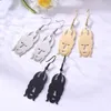 Boucles d'oreilles pendantes en acier inoxydable pour femmes, masque de Grimace d'halloween, personnalité, cornes exagérées, bijoux scintillants