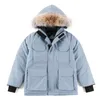 Dzieci Kurtka kanadyjska projektant płaszcza Kurtki zimowe Dziewczyna Dziewczyna Gęsta ciepłe luksusowe ubranie z futrzanymi z kapturem Parkas Luksusowe płaszcze na świeżym powietrzu rozmiar 110-150