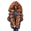 Damskie bawełniane ubranie zima moda ciepła luźna płaszcz z kapturem futrzany futrzany stolik Hipster