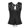 Bustini Corsetti Nero Sexy Patchwork di pizzo Pelle Steampunk Allenatore in vita Corsetto Gilet Gotico Cerniera laterale Top S-6XL Plus Size