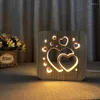 Nocne światła LED 3D Drewno Light Moon Heart Dolphin Style Luminaria Fashion Lampa do salonu jadalnia wystrój domu Walentynki Prezent