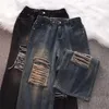 Jeans da uomo Gmiixder perforati American High Street Preppy Uomo Donna Pantaloni punk Estate gotico oversize gamba larga Y2k strappato