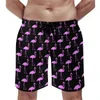 Pantaloncini da uomo Fenicotteri rosa Bordo Foglia di palma Fiore Carino Spiaggia Stampato Abbigliamento sportivo Costume da bagno ad asciugatura rapida Idea regalo
