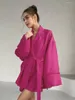 Vêtements de nuit pour femmes Marthaqiqi rose vêtements de maison pour femmes sexy col rabattu vêtements de nuit à manches longues pyjama à lacets nuisette chemises de nuit en vrac