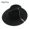 Cappelli a tesa larga Cappelli a secchiello Cool Black Zipper Fedora Vintage Donna Donna Floppy a tesa larga in feltro di lana Fedora Cappello a cloche 230905