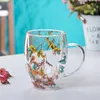 Wijnglazen Creatieve dubbelwandige glazen beker Echte bloem Conch Flash Filler glazen bekers Handgeschenken Hoge borosilicaatglas bekers met handgrepen 230906