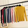 Women's Sweaters Solid Pullover Knitted Sweater Women Autumn Winter 2023 Half High Neck Slim Casual Ruffles Ribbed Tops Clothes Woman