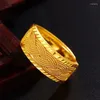 Alyanslar geniş unisex bükülmüş parmak yüzüğü 24K Sarı Altın Dolu Erkek Kadınlar Açılış Ayarlanabilir Kolay Solma