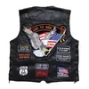 Men's Vests 2023 Motorcycle Leather Short Single Breasted 42 Patches Fashion Embroidered Sleeveless Jacket Punk Vest For Men