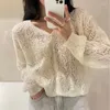 Puntos para mujer 2023 Mujeres Mohair Light Cardigan Suéter Elegante Manga larga Otoño V Cuello Casual Suave Recortado Top Hollow Out Abrigo de punto