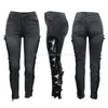 Designer jeans kvinnor mode stretchy spets lapptäcke denim byxor hög midja vintage byxor mager blyertsbyxor streetwear bulk grossistkläder