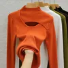 Frauen Pullover Aushöhlen Stricken Langarm T-shirt Dünne Tops Herbst Winter 2023 Dünne Pullover Koreanische Halb Hohe Kragen unterseite Hemd