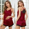 Pyjamas pour femmes, pyjama à bretelles en soie glacée, short sexy en dentelle épissure, vêtements de nuit pour femmes en été