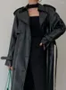 Couro feminino primavera outono longo cinza plutônio trench coat para mulher manga raglan cinto pista designer de luxo moda europeia 2023