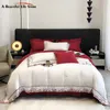 Ensembles de literie Blanc Rouge Patchwork Ensemble de luxe 1000TC Coton égyptien Fleurs brodées Housse de couette Drap de lit Taie d'oreiller pour la maison 230906