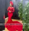 Robes de soirée Aso Ebi rouge paillettes dentelle soirée 2023 nigérian pour les femmes à manches longues sirène robe de bal robes de mariée
