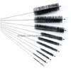 Cleaning Brushes 10Pcs Nylon Tube Brush Set Stainless Steel Soft Hair For Glasses Drinking Sts Fish Tank Pipe Tumber Sippy Cup Drop De Dhgmg