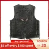 Men's Vests Vintage Black Skulls Embroidery Leather Vest Men Motorcycle Style Plus Size 5XL Genuine Natural Cowhide Spring Slim Fit Coat