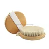 Brosses de bain Éponges Épurateurs Brosse en crin de cheval naturel Exfoliant sans poignée Corps Mas Salle de bains Brosses de nettoyage en bois June2 Dh6Tv