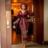 فساتين الحفلات aso ebi burgundy mermaid المساء الأكمام منتفخة أفريقية منتفخة.