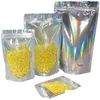 Sacos de embalagem Atacado 100 Pçs / lote Resealable Stand Up Zipper Alumínio Bolsa Plástico Holográfico Cheiro Prova Saco Pacote Food Co OTA4Z